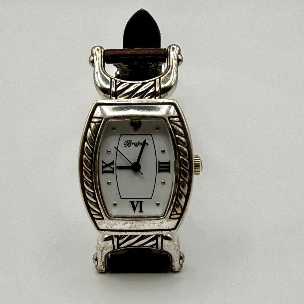Brighton Shetland Women's Silver Tone Watch Brown Leather Band Japan Quartz